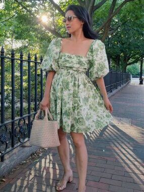 Abercrombie & Fitch Emerson Poplin Puff Sleeve Mini Dress XS Petite Green Floral
